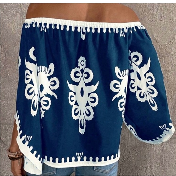 Navy Blue Off-Shoulder Top - Picture 3 of 3